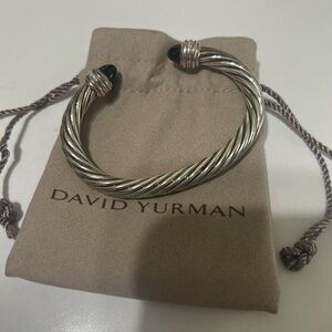 David Yurman 7mm Silver Cable Classic Bracelet - Black Onyx and Diamonds